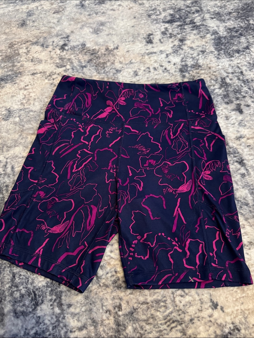 Avia Navy Blue and Magenta Floral Performance Bike Shorts